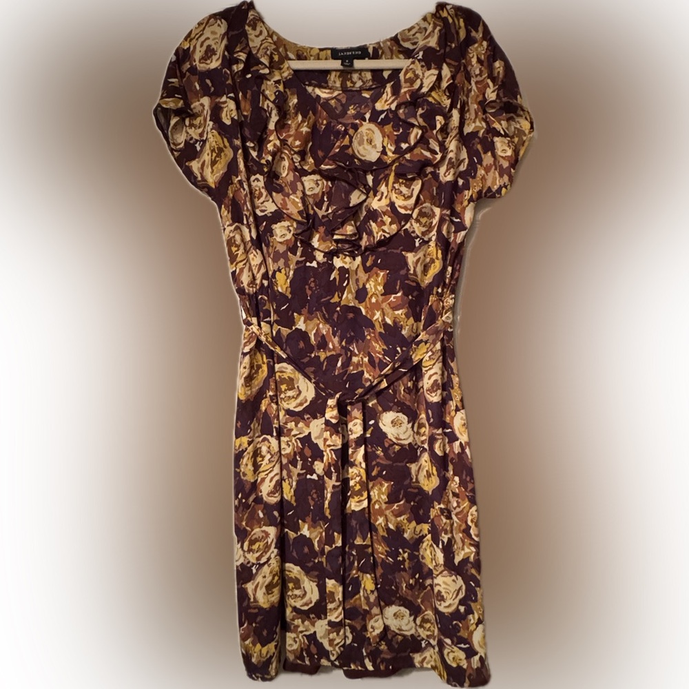 Lands End Sz 6 Floral Print Dress Purple & Cream with separate slip